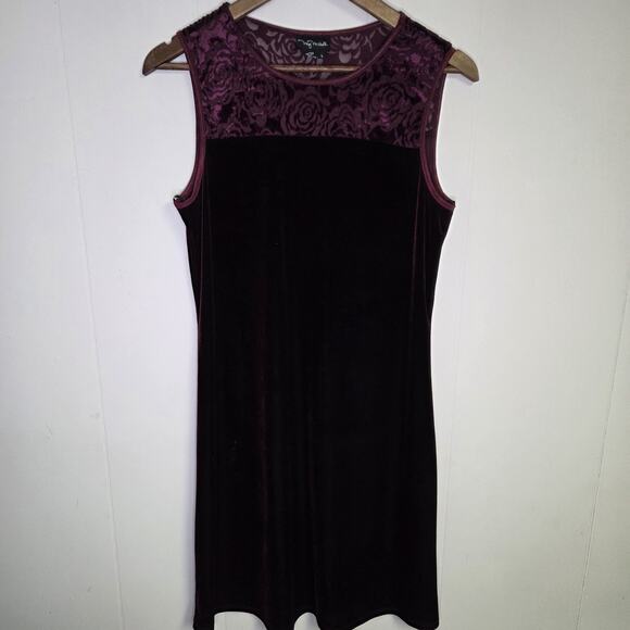 Burnout Velvet Burgundy Deep Red Sleeveless Mini Dress My Michelle Size Large - Picture 1 of 6